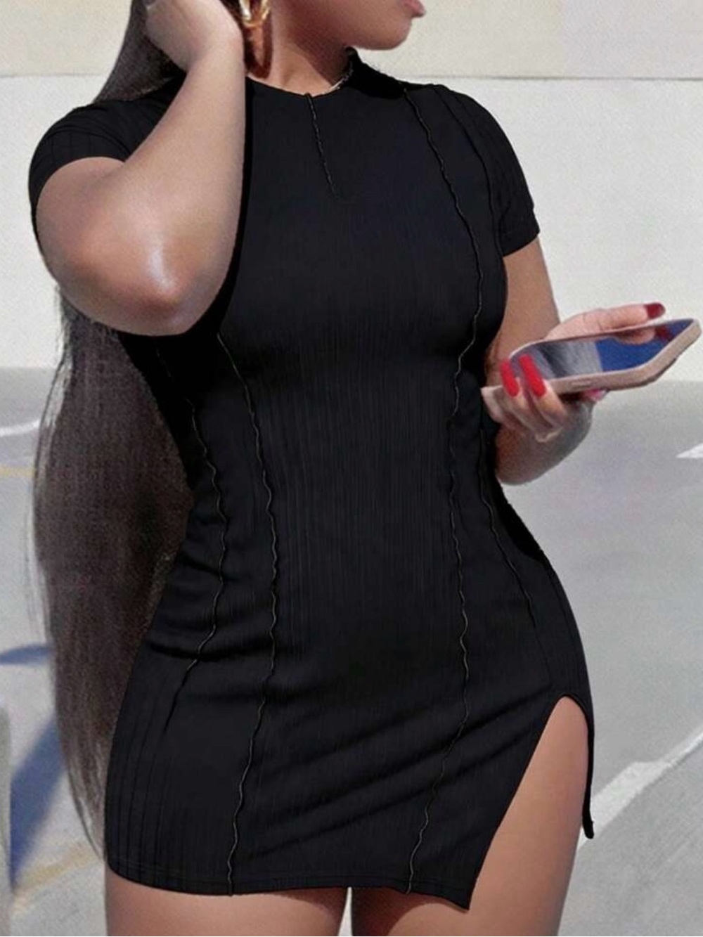 Classic Black Bodycon Dress with Side Slit